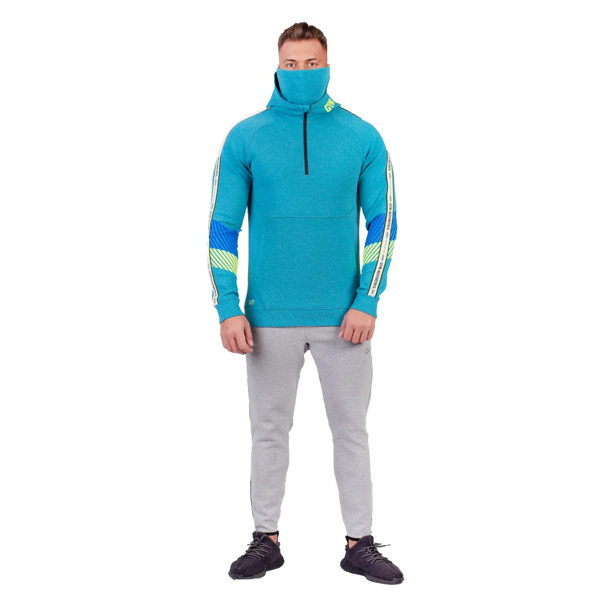 Protection Detachable Mask 1/2 Zip Mock Hoodies for Men - Image 11
