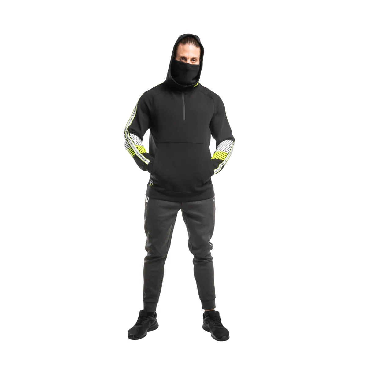 Protection Detachable Mask 1/2 Zip Mock Hoodies for Men - Image 24