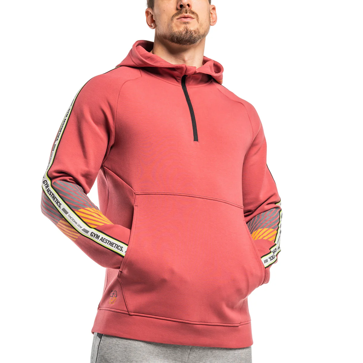 Protection Detachable Mask 1/2 Zip Mock Hoodies for Men - Image 34
