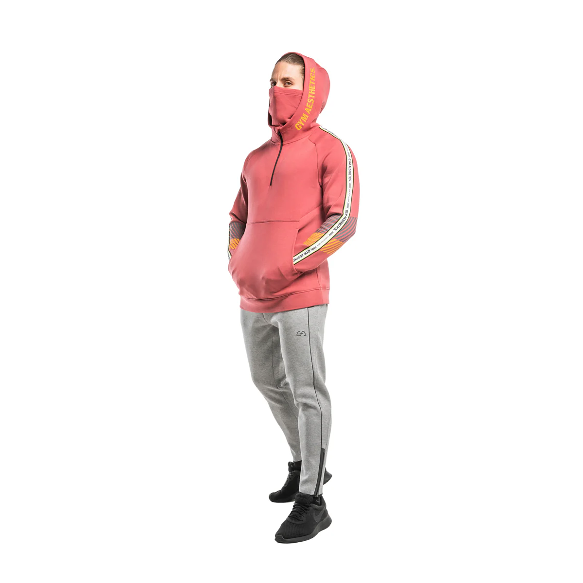 Protection Detachable Mask 1/2 Zip Mock Hoodies for Men - Image 44