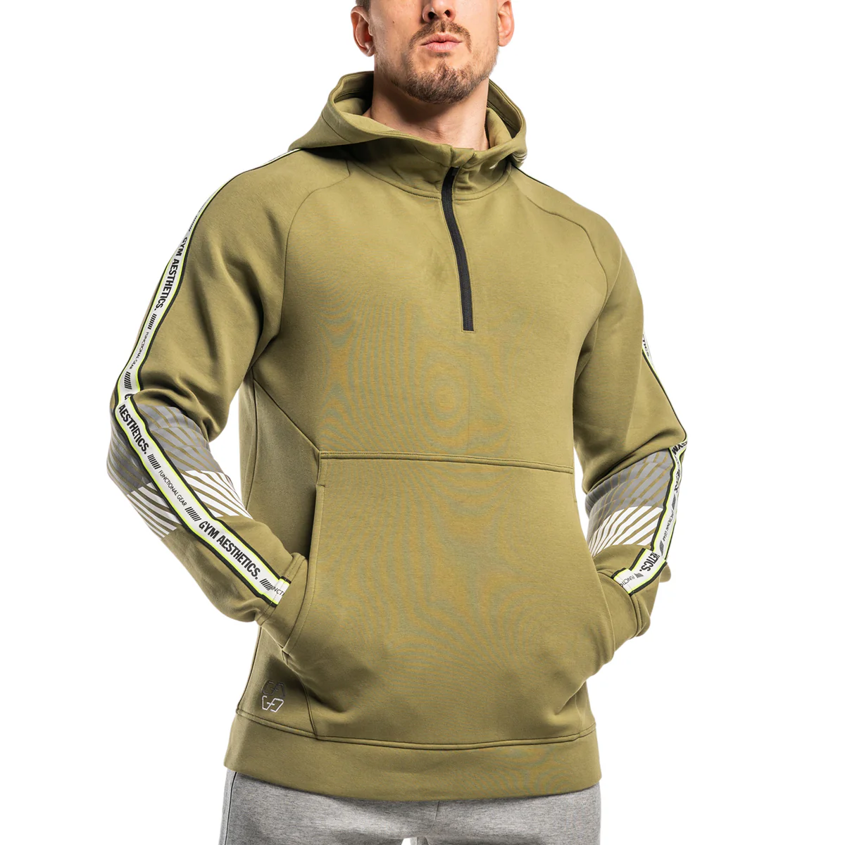 Protection Detachable Mask 1/2 Zip Mock Hoodies for Men - Image 46