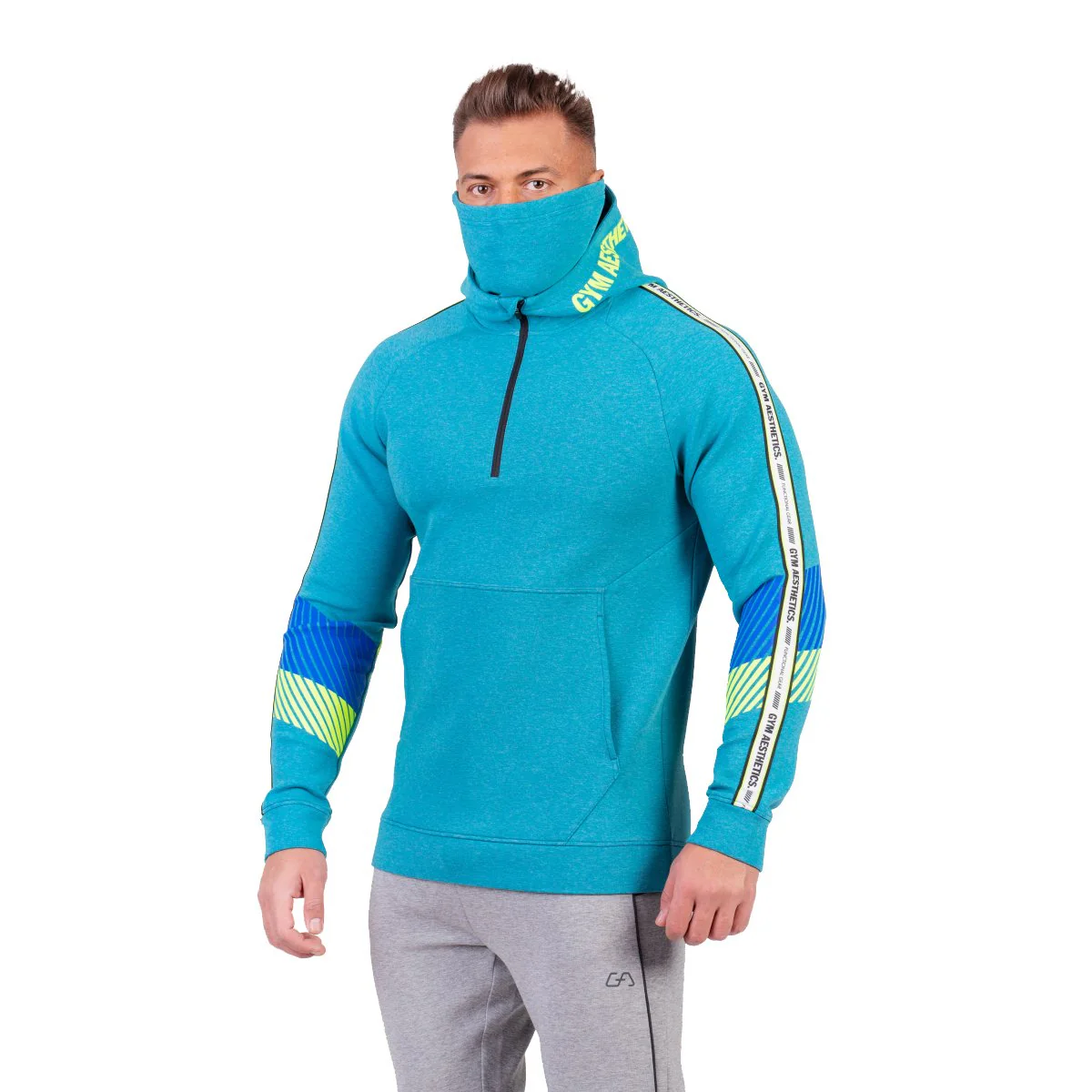 Protection Detachable Mask 1/2 Zip Mock Hoodies for Men - Image 9